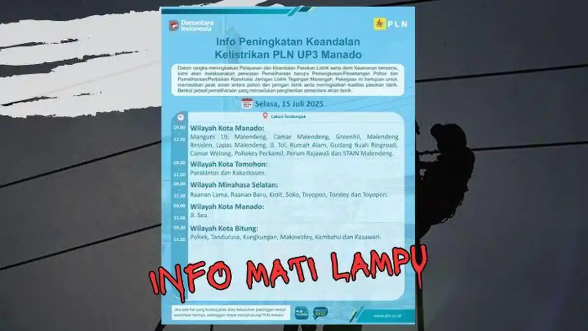 Info Pemadaman Listrik di Manado, Minsel, Tomohon dan Bitung Mulai Pagi Ini: Cek Lokasi Terdampak