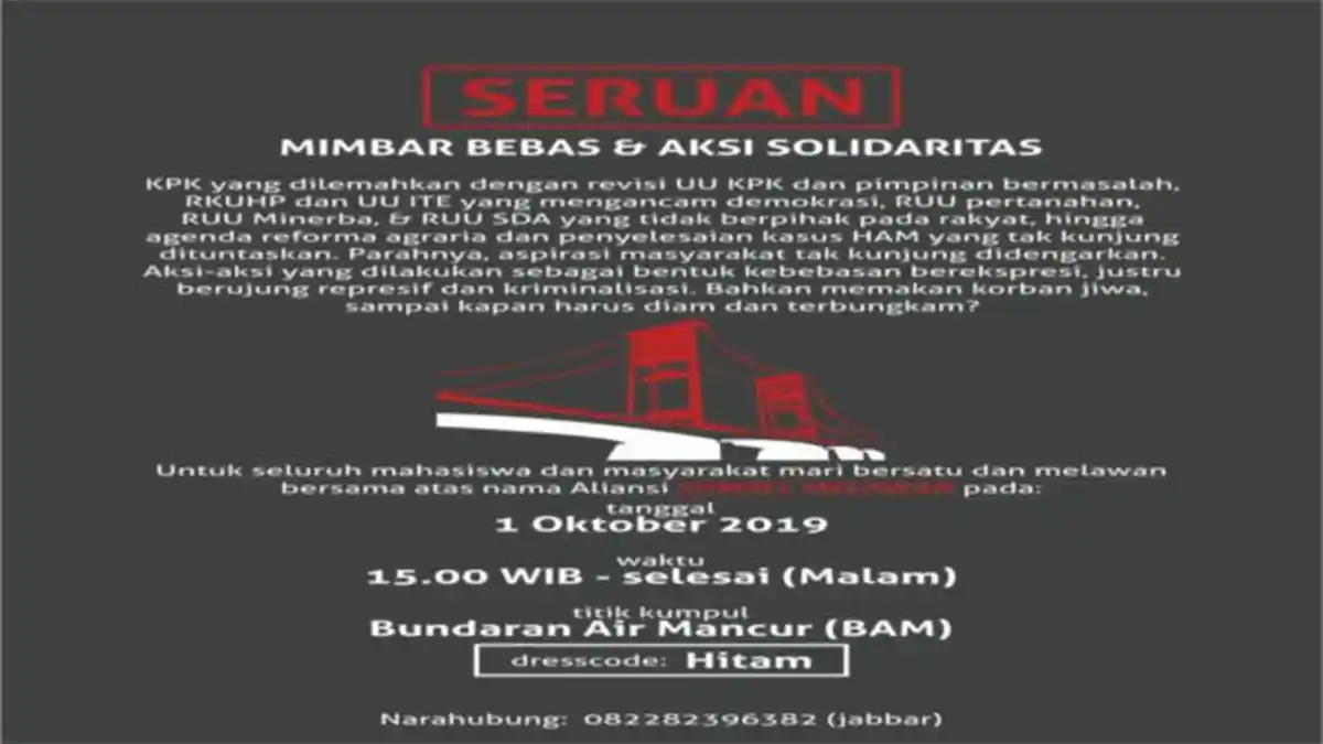 Aliansi Mahasiswa Sumatera Selatan Dijadwalkan Gelar Aksi di Bundaran Air Mancur Palembang, Sore Ini