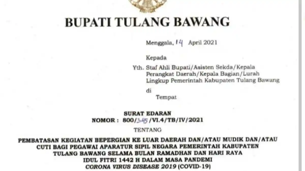 Pemkab Tulangbawang Tegaskan Tak Ada ASN Cuti Sebelum dan Sesudah Lebaran