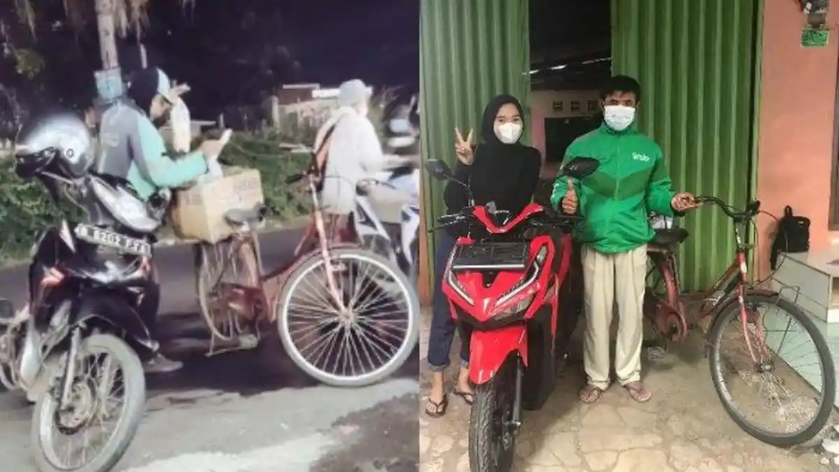 Driver Ojol yang Viral Karena Layani Pesanan Pakai Sepeda, Kini Dapat Motor Baru hingga Sembako