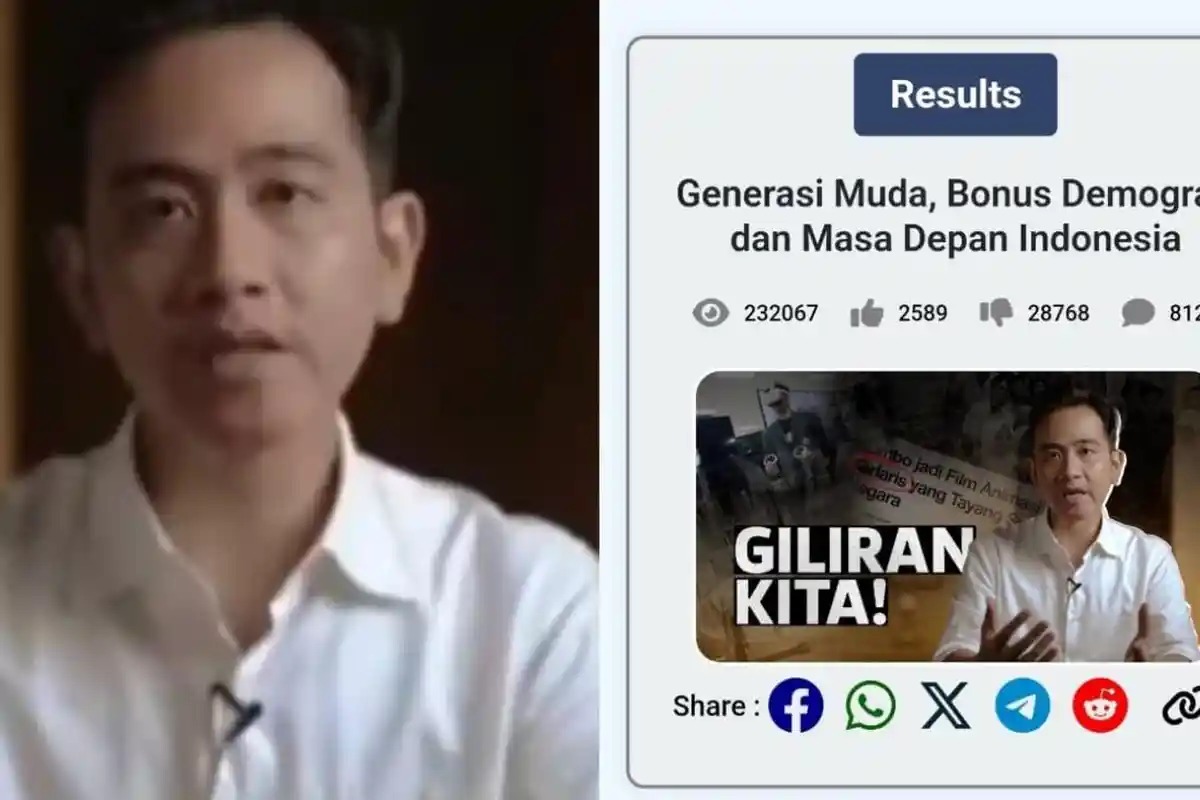 Upload Video Bonus Demografi, Gibran Malah Kena Bully, Hampir 30.000 Warganet Kasih 'Dislike'