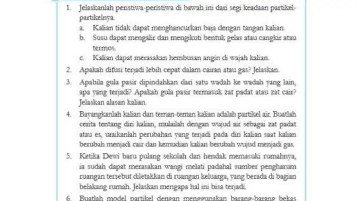 Kunci Jawaban Pelajaran IPA Kelas 7 SMP, Kurikulum Merdeka Halaman 53 BAB 2 : Zat dan Model Partikel