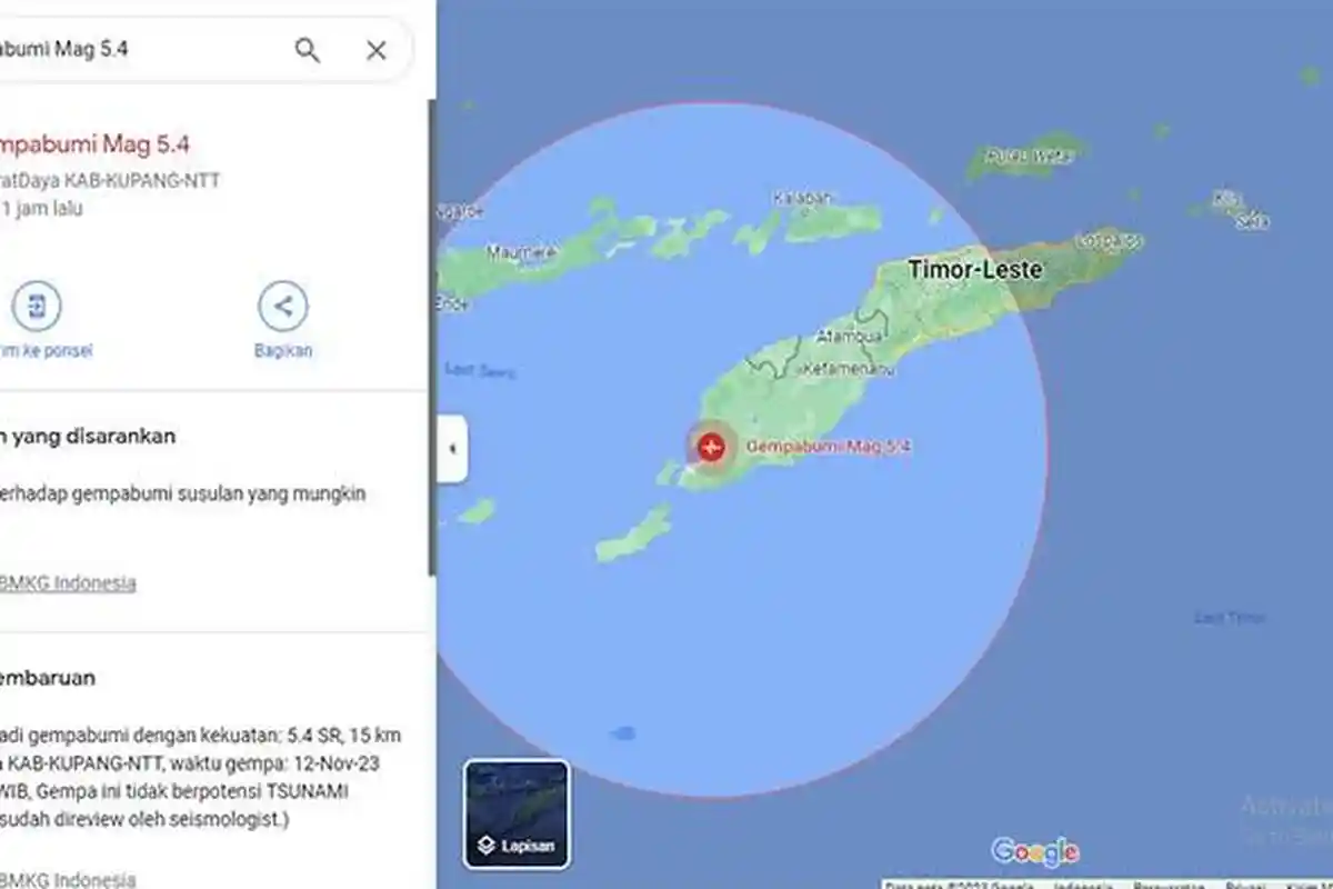 Gempa M 5,4 Guncang Kupang NTT, Tidak Berpotensi Tsunami
