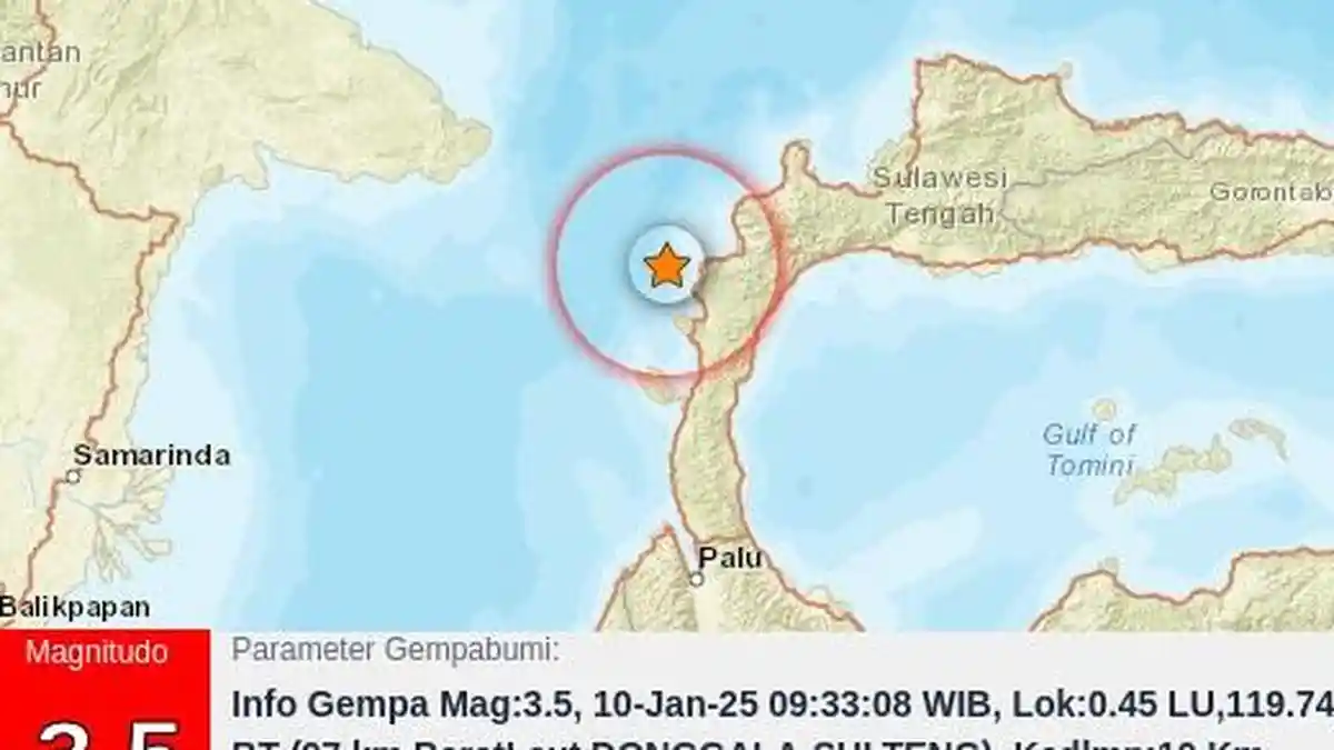 Wilayah Donggala Diguncang Gempa Magnitudo 3,5, Titiknya di Pantai Barat