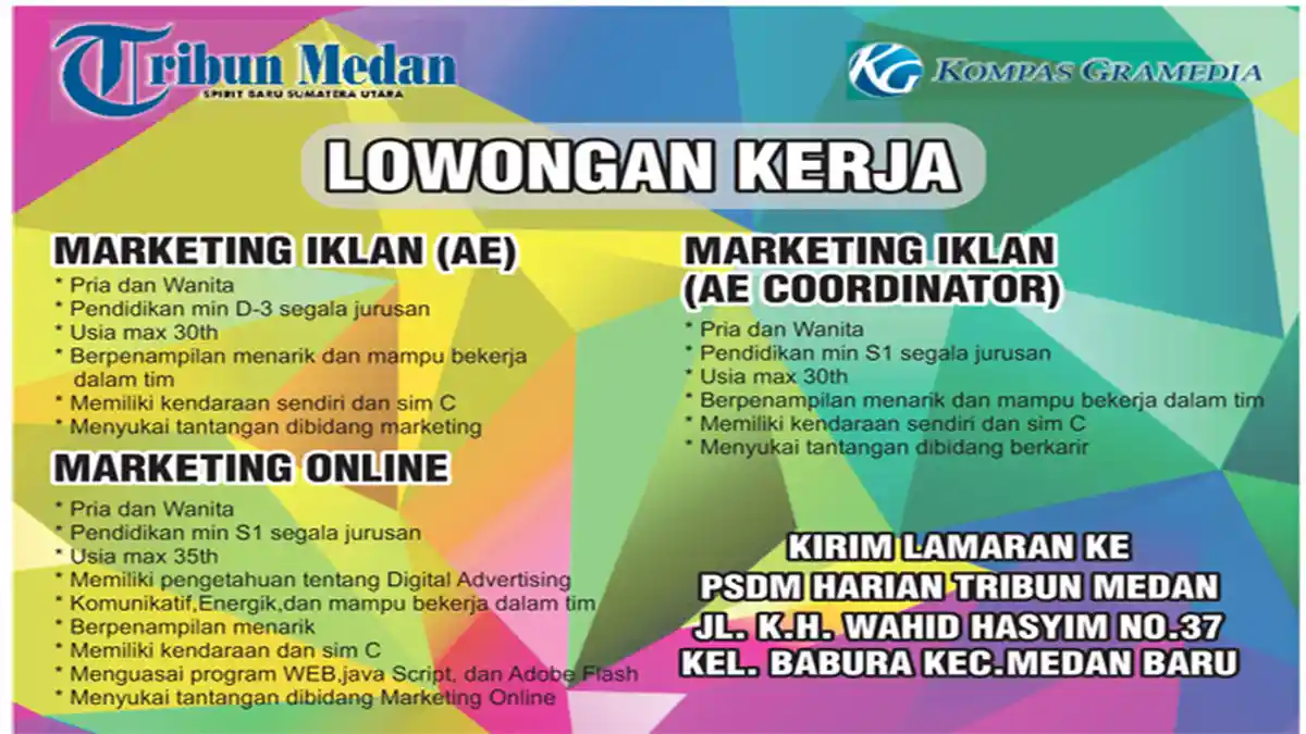 LOWONGAN KERJA: Tribun Medan Membuka Lowongan, Ini Syaratnya