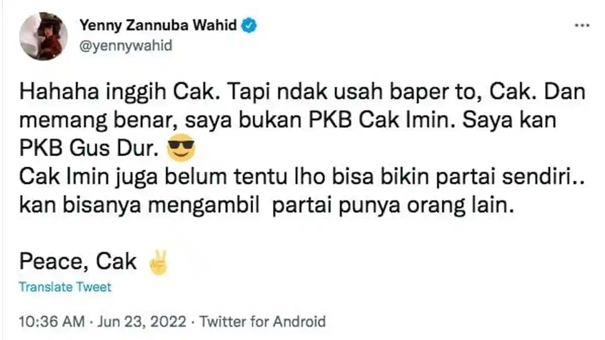 Loyalis Gus Dur Sebut Muhaimin Iskandar Gagal Pahami Pernyataan Yenny Wahid