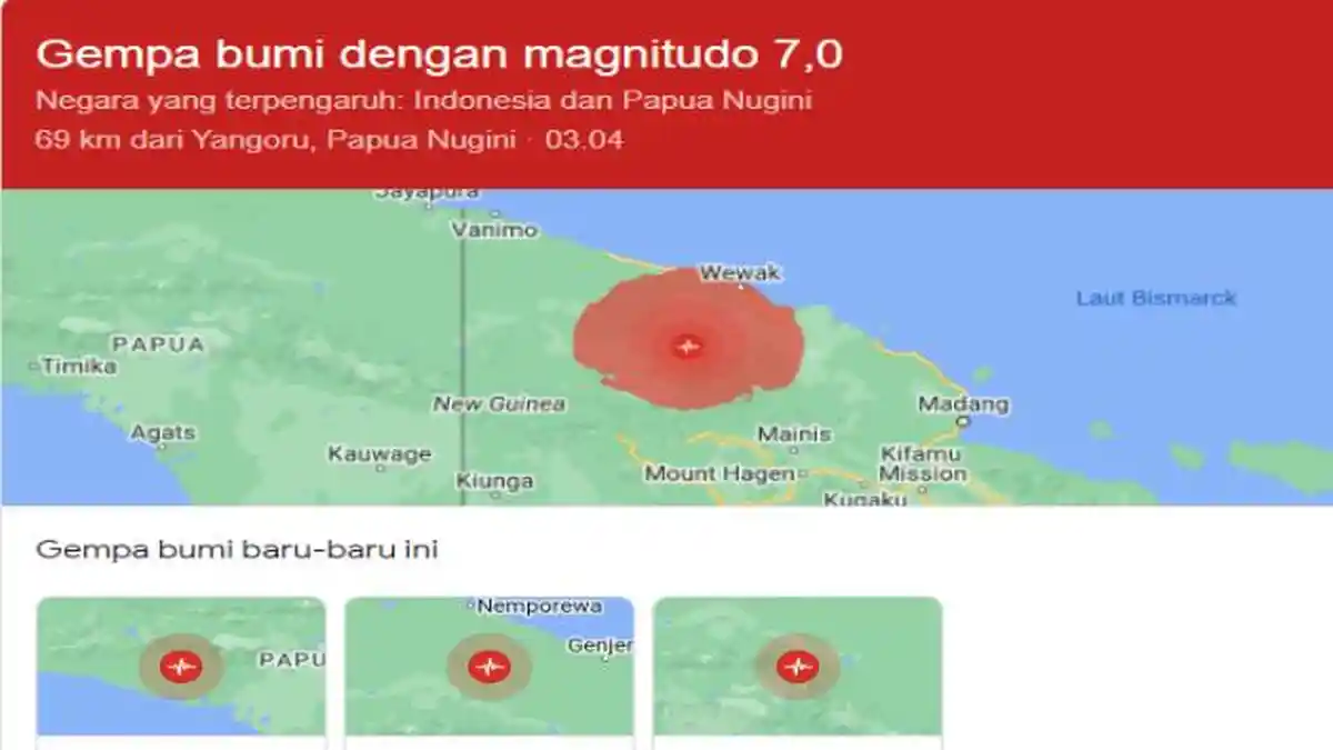 Getaran Gempa Bumi M 7,2 Wewak Papua Nugini Terasa Sampai Jayapura