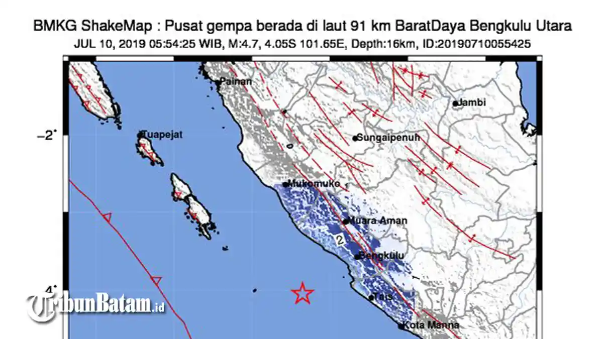 GEMPA HARI INI, Gempa 4.7 SR Guncang Bengkulu Rabu (10/7) Jam 05.54 WIB, Berikut Info BMKG