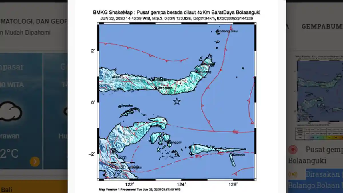 Gempa Hari Ini Guncang Bolaangkui Sulawesi Utara Berkekuatan M 6.3 Dirasakan hingga Palu & Manado