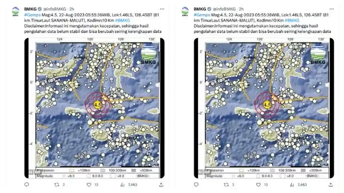 11 Kali Gempa Bumi Guncang Indonesia Hari Ini, Terbaru 4,5 SR dan 81 Km Timur Laut