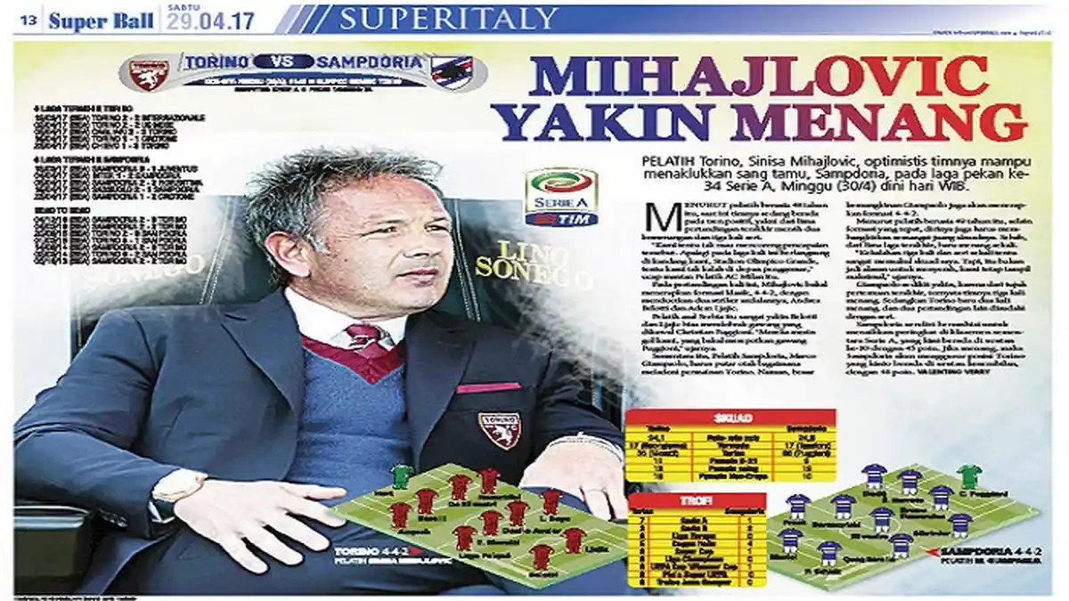 Sinisa Mihajlovic Yakin Torino Kalahkan Sampdoria
