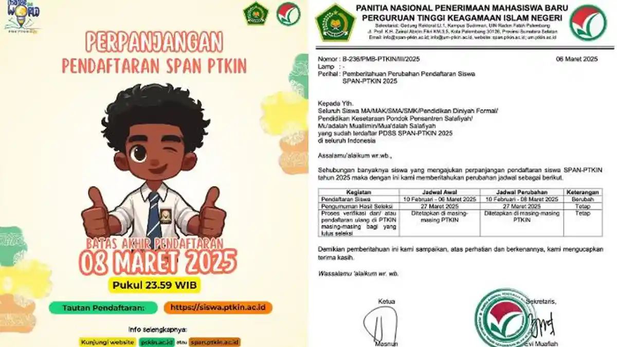 Pendaftaran SPAN PTKIN 2025 Diperpanjang Hingga 8 Maret, Terakhir Pukul 23.59 WIB