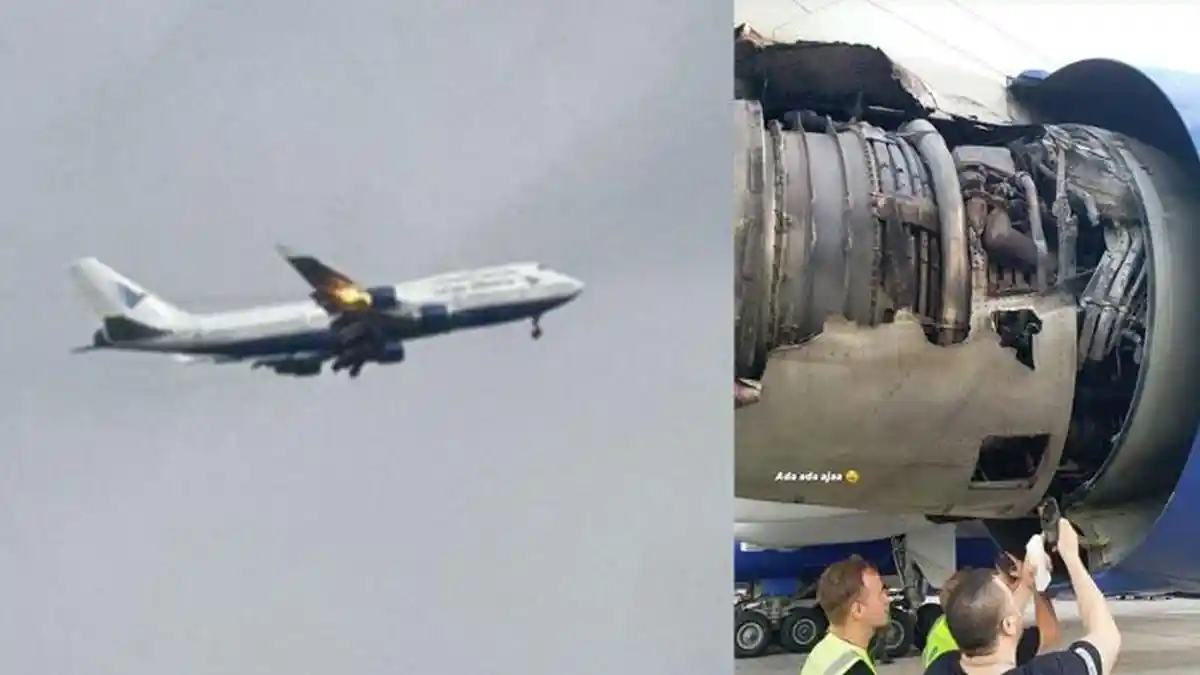 Foto Saat Sayap Pesawat Garuda Terbakar di Udara, Bawa JCH Embarkasi Makassar