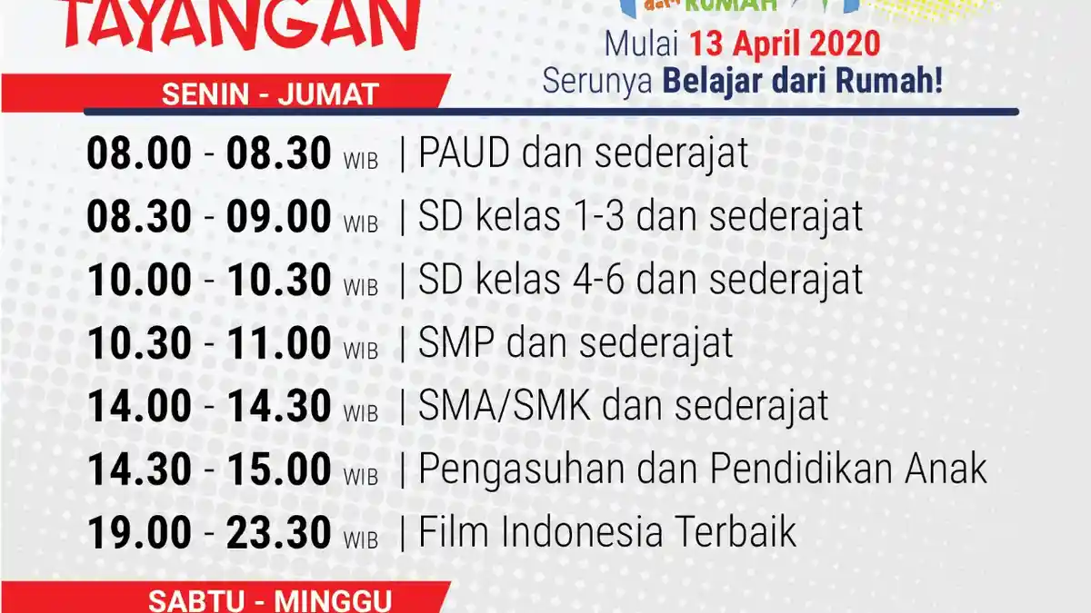 Saatnya KLIK LINK TVRI.GO.ID LIVE Belajar dari Rumah: Untuk PAUD, SD, SMP dan SMA
