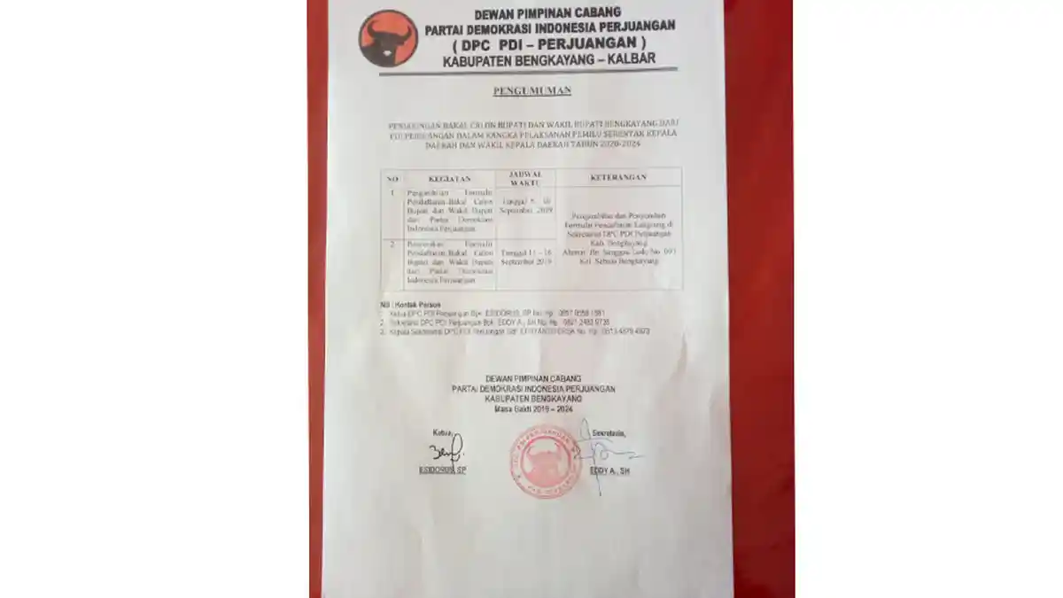 DPC PDI Perjuangan Buka Rekrutmen Bakal Calon Bupati dan Wakil Bupati Pilkada 2020