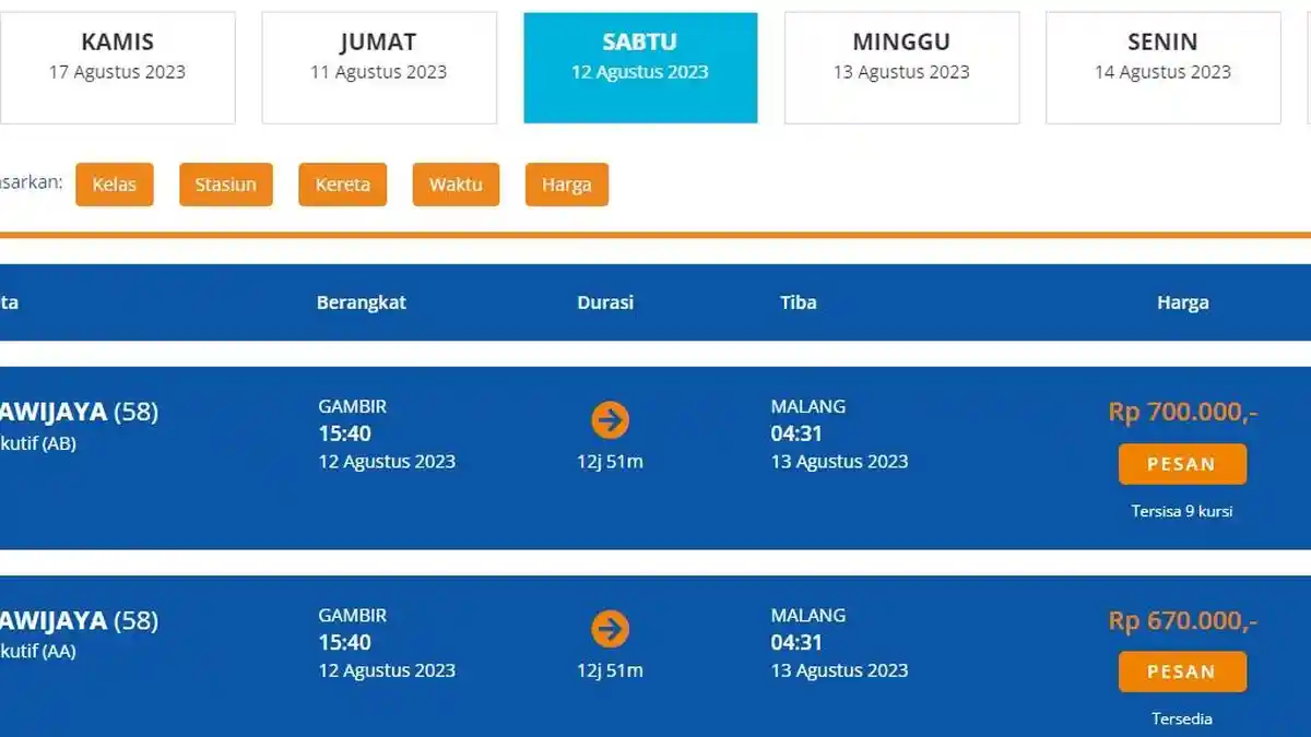 Jadwal KA Brawijaya dari Jakarta ke Malang, Tarif Tiket Mulai Rp 515.000