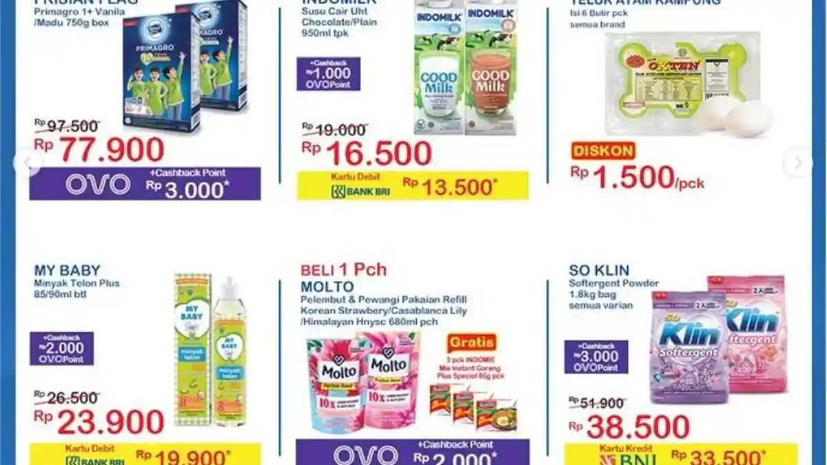 PROMO JSM Indomaret 2 Juni 2023, Soklin Jumbo Rp38.500 Telur Ayam Kampung Diskon, Ada Cashback OVO!