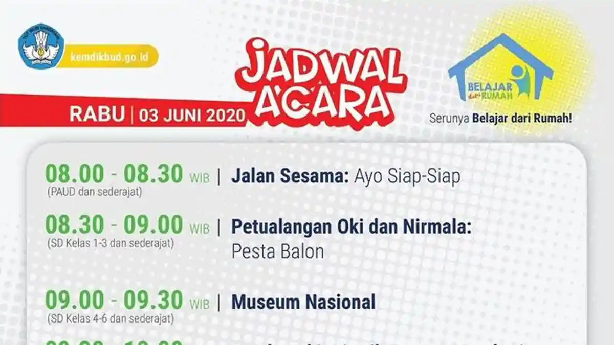 Jadwal dan Live Streaming Belajar dari Rumah di TVRI, Rabu 3 Juni: Kelas 4-6 Belajar Museum Nasional