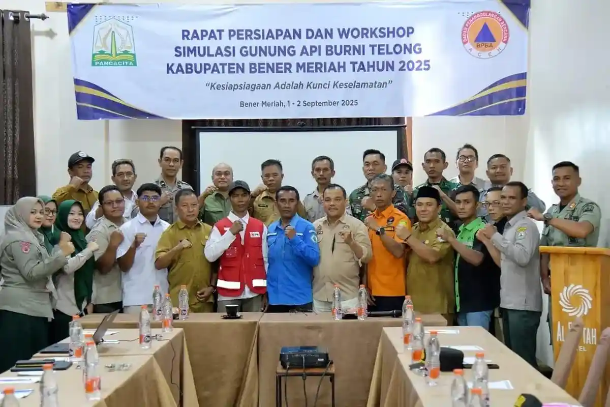 Gunung Burni Telong Masih Waspada, Pemkab Bener Meriah Gelar Rapat Persiapan dan Workshop Simulasi