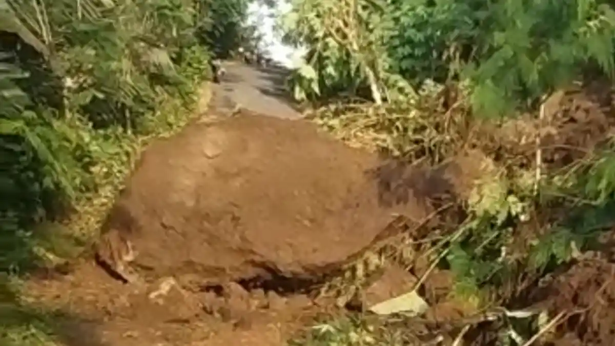 Akibat Longsor, Batu Besar Menggelinding Tutup Badan Jalan Desa Bantar Banjarnegara