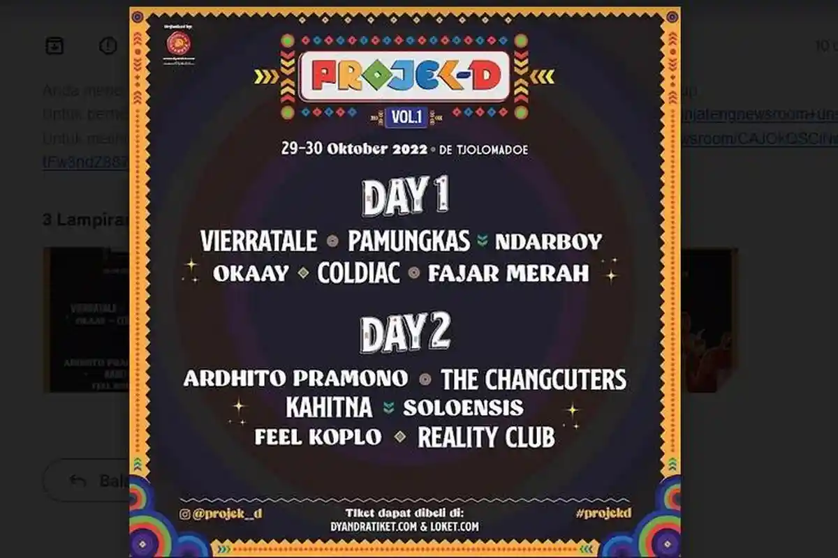 Konser Musik Bertajuk Projek D Digelar, Hadirkan 20 Bintang Nasional dan Lokal di De Tjolomadoe