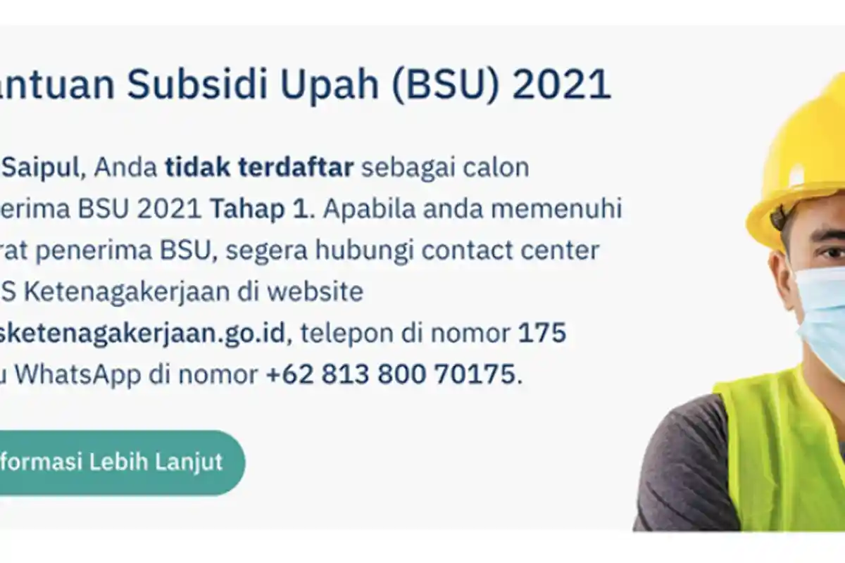 Cek Status Penerima BSU 2021, Jika Memenuhi Syarat Langsung Kirim WA ke +62 813 800 70175