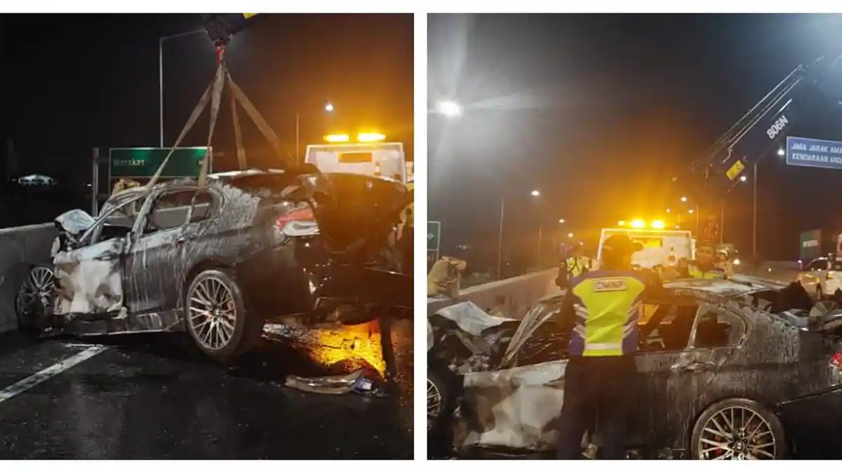 Kecelakaan Hari Ini di Tol Tanjung Priok: Tabrak Pembatas Jalan, Mobil BMW Hangus Terbakar