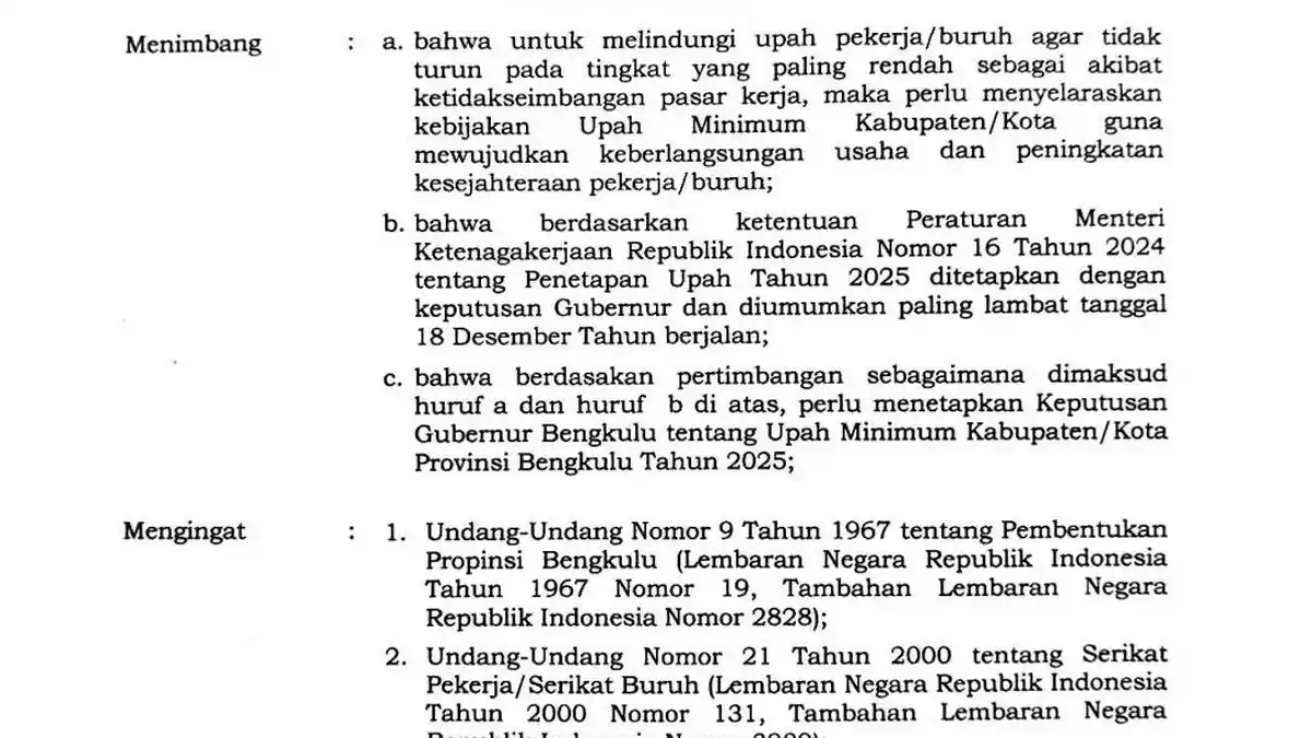 Daftar Besaran UMK Tahun 2025 di Provinsi Bengkulu, Kabupaten Mukomuko Tertinggi