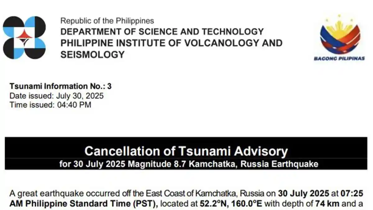 Filipina Cabut Peringatan Tsunami di Wilayah Terimbas Gempa di Rusia