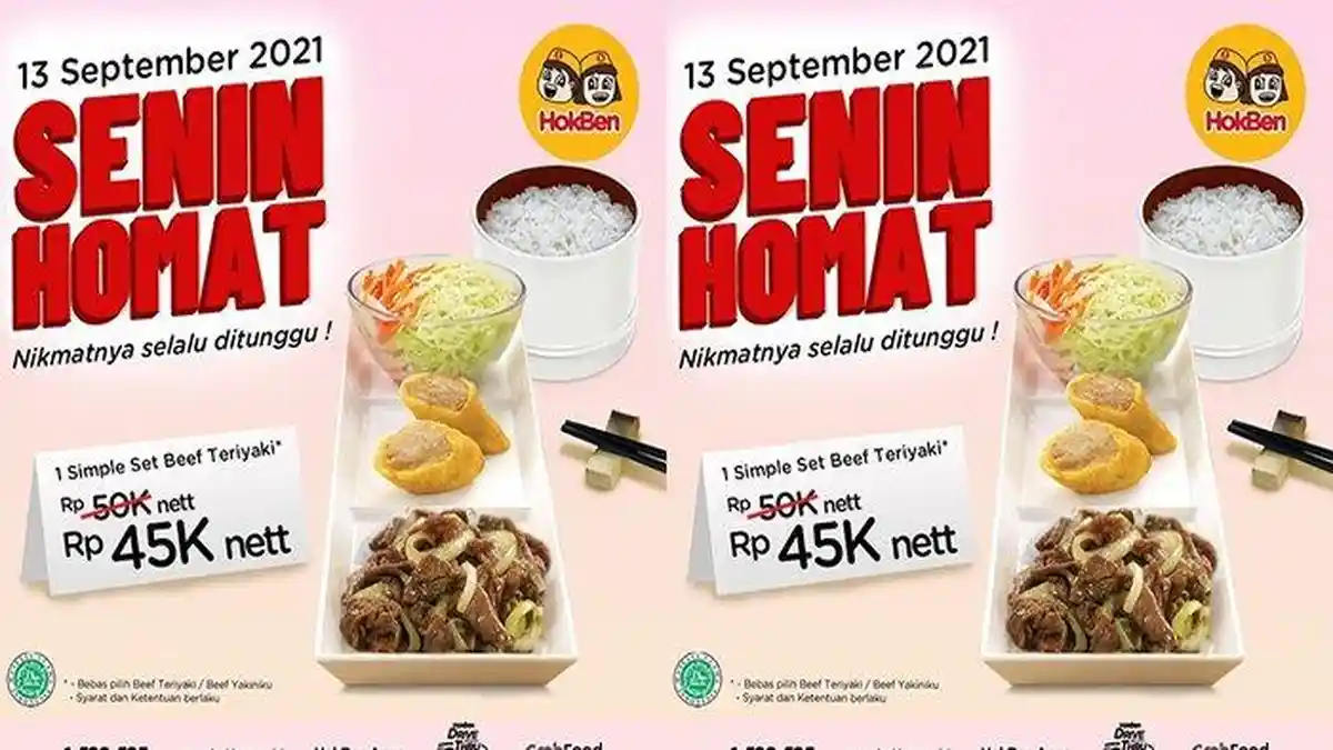 PROMO HokBen Senin 13 September 2021: Simple Set Beef Teriyaki Diskon Jadi Rp45 Ribu