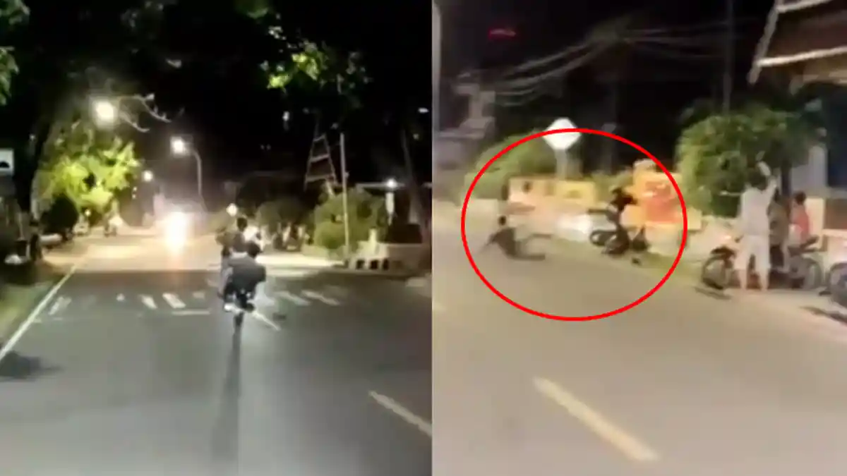 Viral Pamer Aksi Standing Motor Berakhir Celaka, Seorang Pemuda Jatuh Terpelanting Ke Dalam Selokan