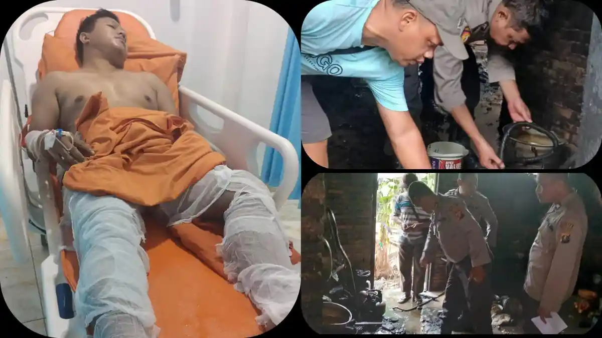 Gamot Tersulut Api Kebakaran Rumahnya, Polsek Perdagangan Bantu Pemadaman dan Evakuasi Korban