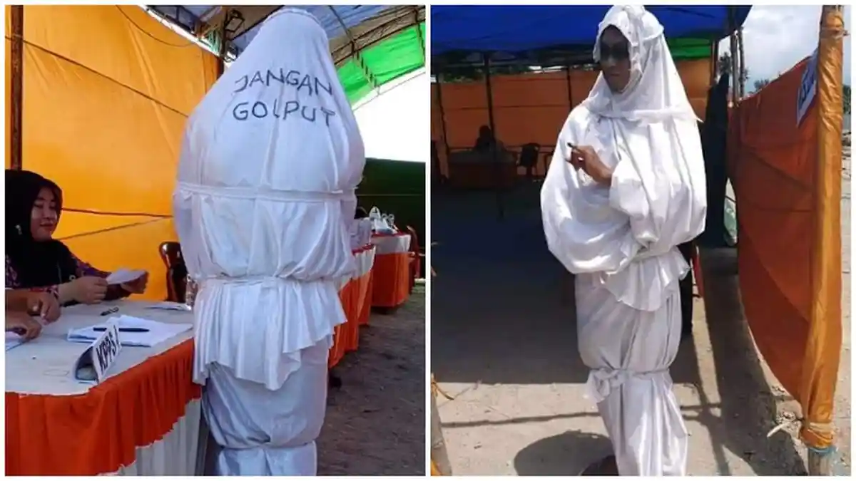 Video: Aksi 'Pocong' Sambangi TPS di Desa Mpanau, Kabupaten Sigi untuk Mencoblos