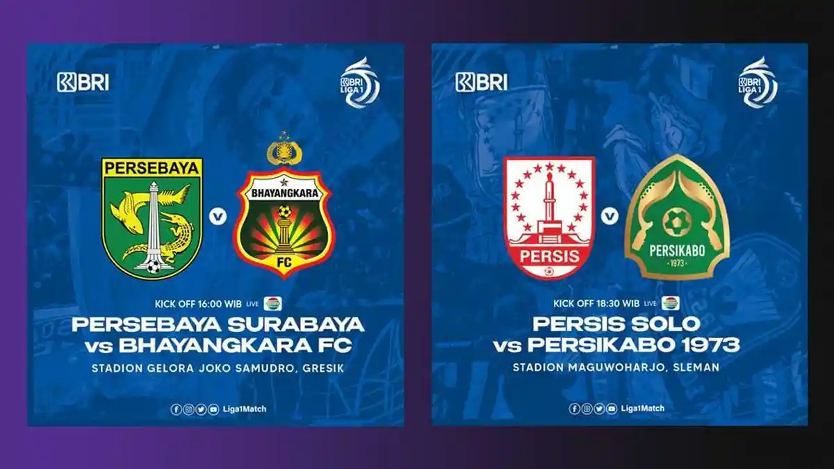 Jadwal BRI Liga 1 2022-2023 Hari Ini Persebaya vs Bhayangkara FC, Persis vs Persikabo