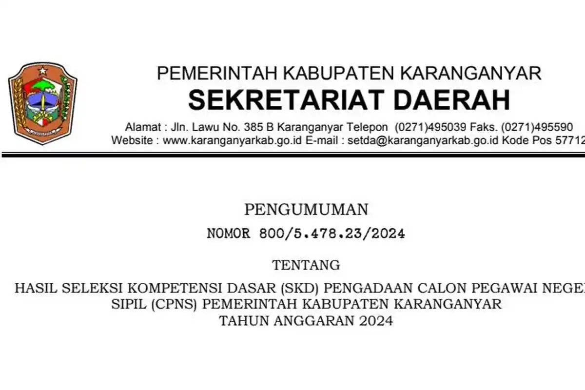 Link Download PDF Hasil SKD CPNS 2024 Pemkab Karanganyar, Selamat 451 Peserta Lanjut SKB!