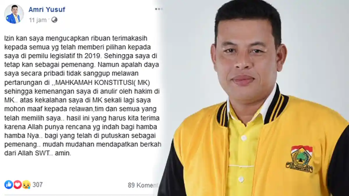 Dua Caleg Golkar Hanya Selisih 1 Suara, Amri Terima Putusan MK yang Menangkan Kasumi