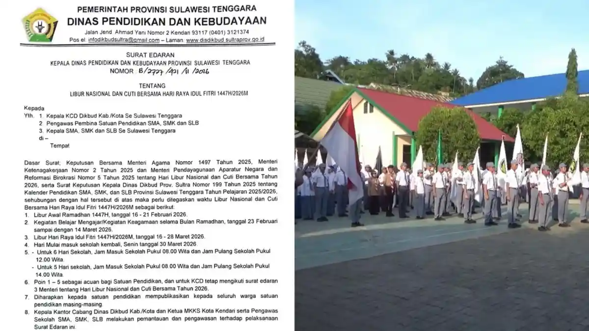 Jadwal Belajar SMA, SMK, dan SLB di Sulawesi Tenggara saat Ramadan 2026, Termasuk Libur Idulfitri