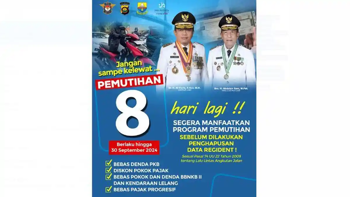 8 Hari Lagi Program Pemutihan Pajak Kendaraan Bermotor di Jambi Berakhir