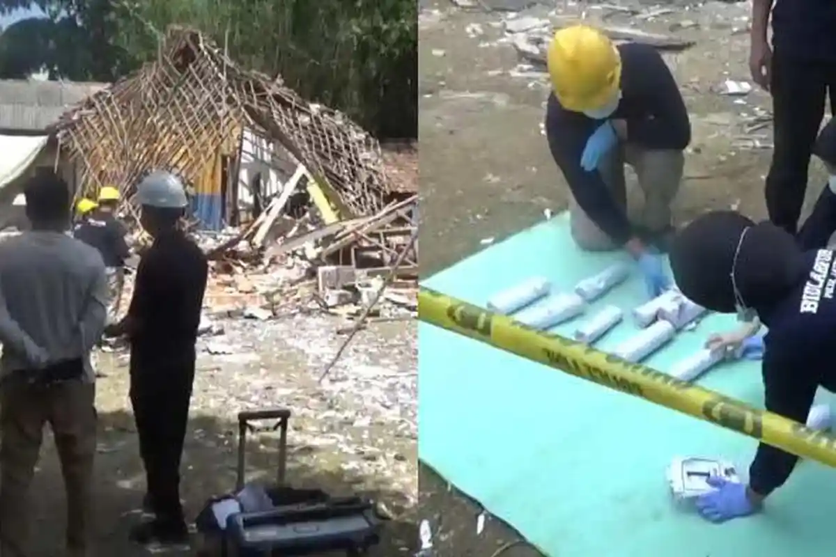 Jibom Gegana Polda Jatim Sterilisasi Lokasi Ledakan Petasan di Bangkalan: 1 Kg Mesiu yang Meledak