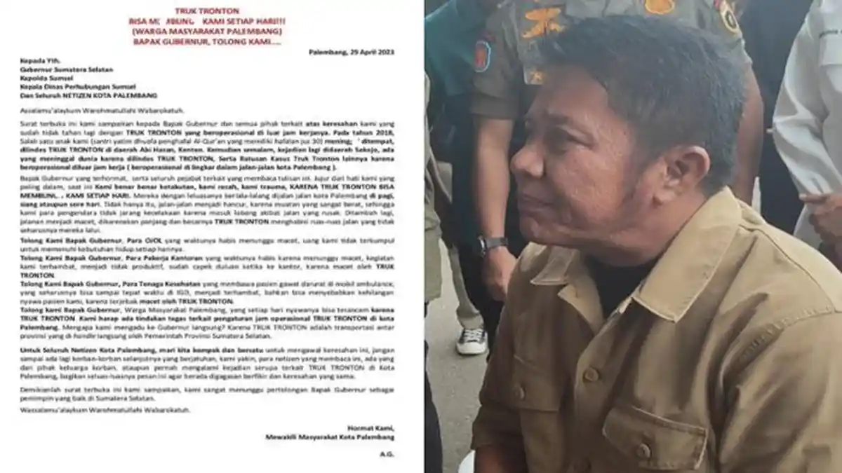 Respon Gubernur Sumsel Soal Surat Terbuka Operasional Truk Tronton di Jalanan Palembang