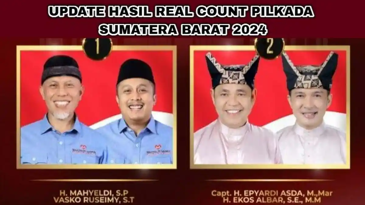 Update Hasil Real Count Pilkada Sumbar 2024, Jagoan PKS Mahyeldi Kalahkan Epyardi: Raup 77,12 Persen