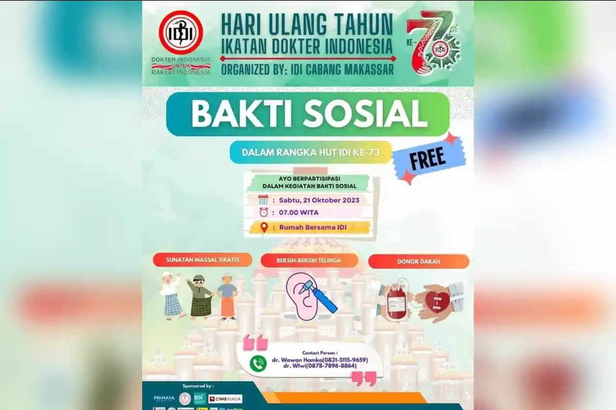 IDI Makassar Siap Gelar Bakti Sosial Spesial HUT, Ada Sunatan Massal Gratis hingga Donor Darah