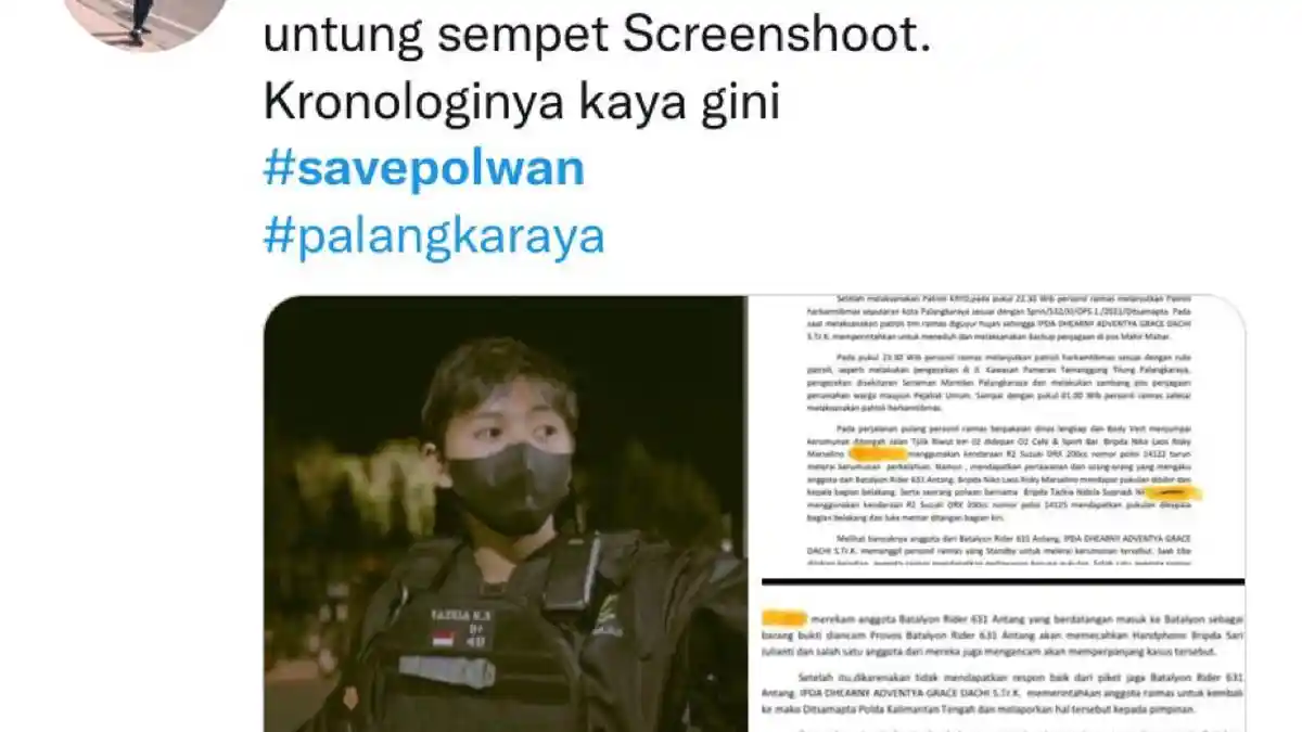 Viral Tagar SAVEPOLWAN di Jagad Maya, Diduga Angota Polwan Dipukul saat Patroli