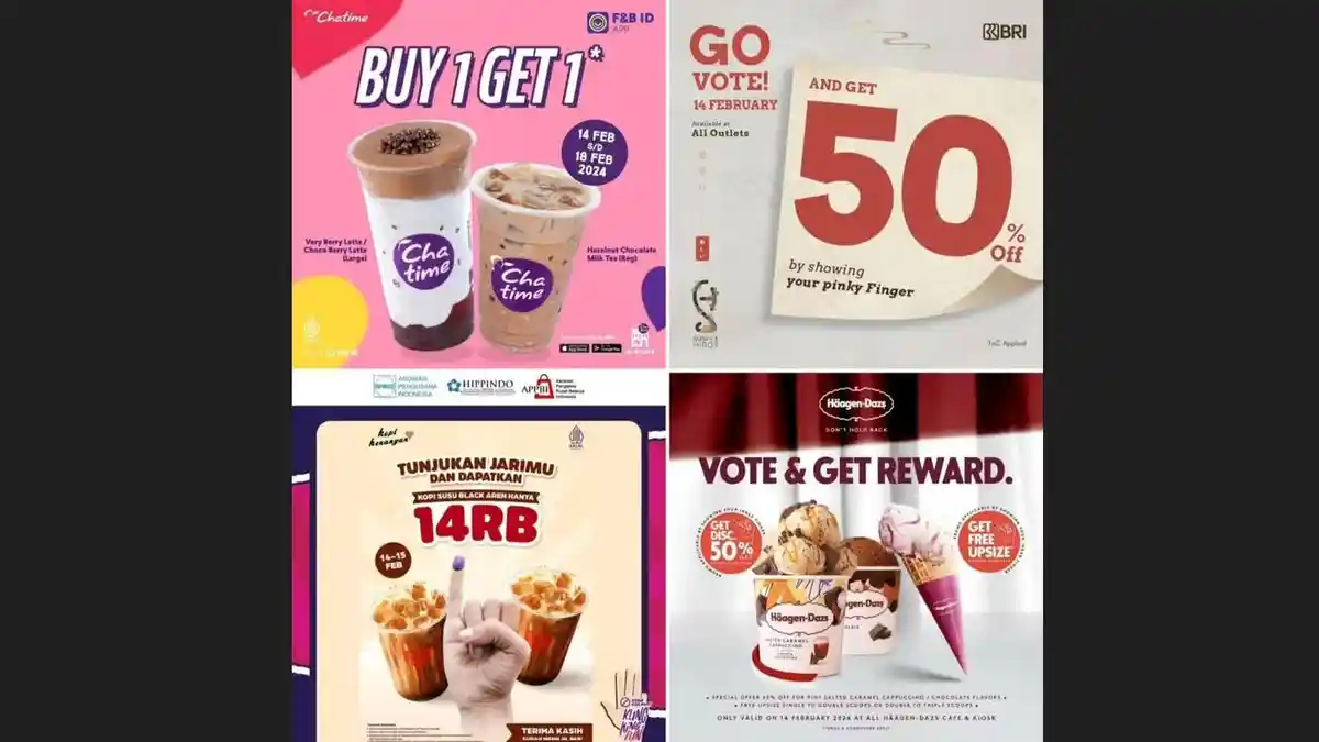 Promo Makanan dan Minuman saat Pemilu 2024, Syarat Cuma Tunjuk Jari Bertinta Ungu