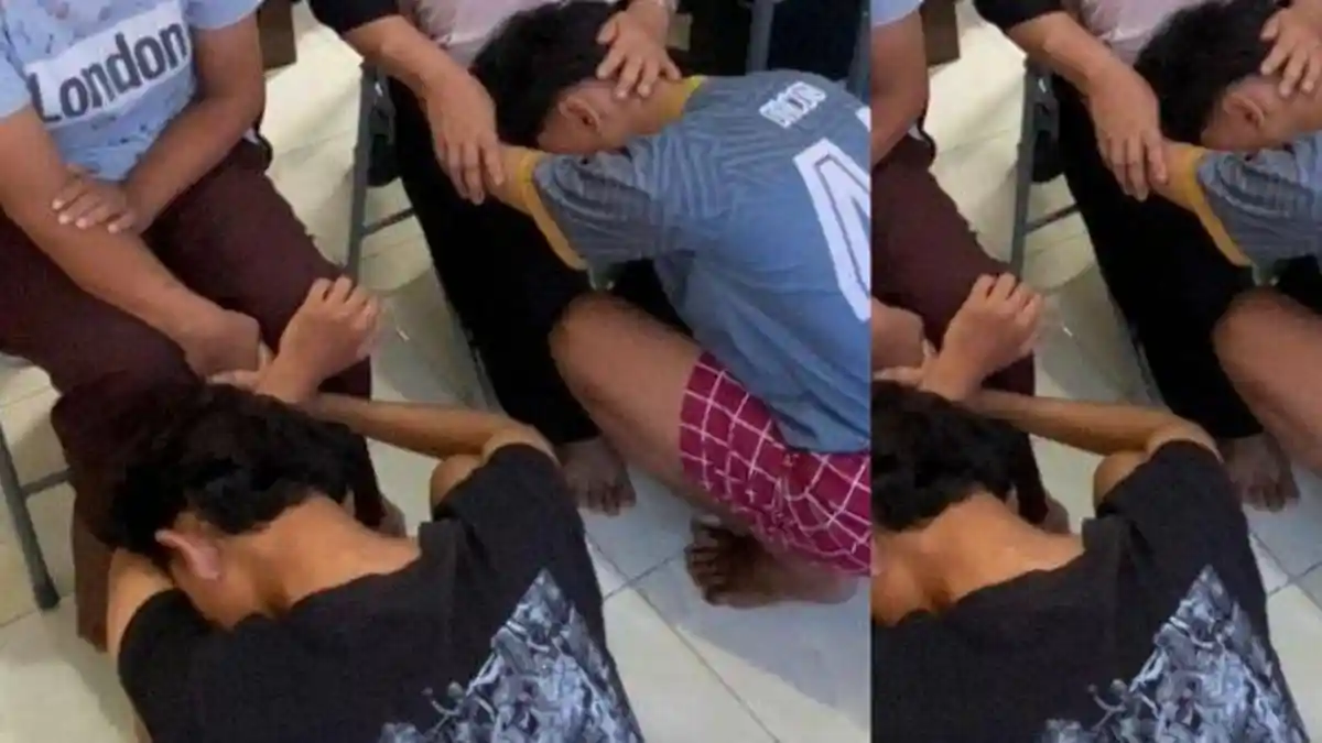 Anggota Geng di Surabaya Mewek Diminta Polisi Bersujud di Kaki Ibu, Gangster Bawa Sajam Malah Nangis