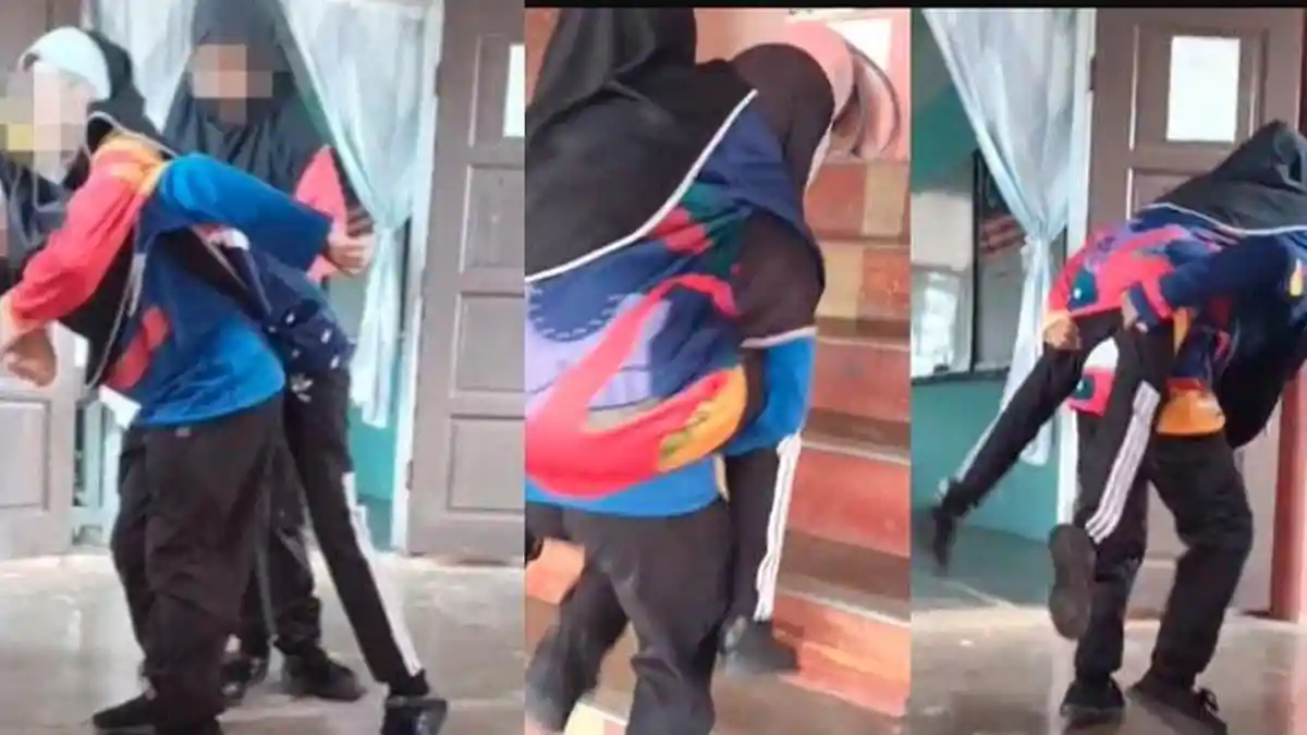 Siswi Rela Gendong Teman yang Berkebutuhan Khusus saat Naik Tangga, Saling Bantu sampai Masuk Kelas