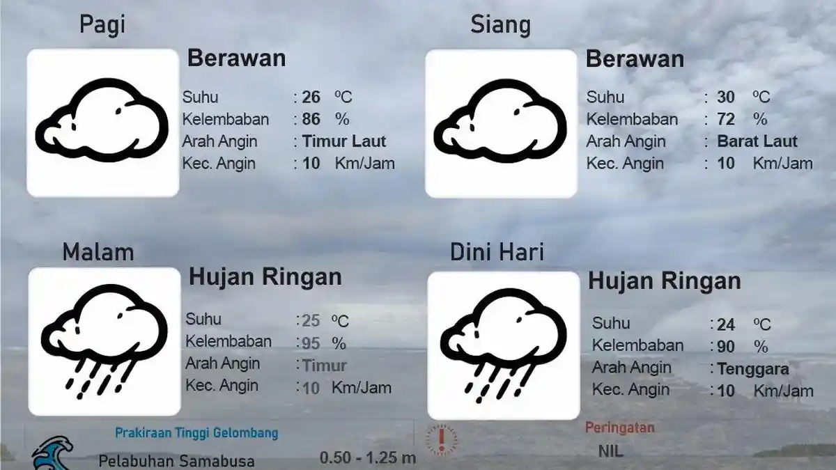 Hari Ini Cuaca Nabire Berawan Hingga Hujan Ringan, Berikut Info Cuacanya