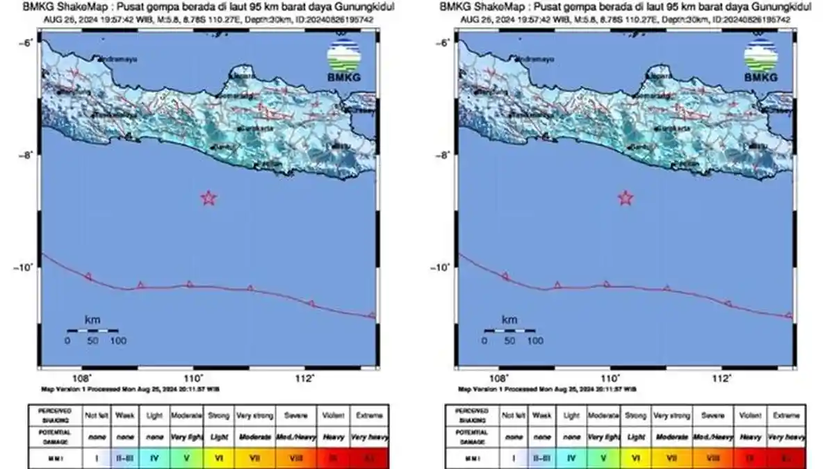 Dirasakan di Karangkates, Nganjuk, Malang, dan Sleman, Update Gempa M5.8 di Gunungkidul Yogyakarta