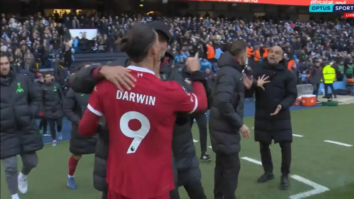 LAGA Man City Vs Liverpool Sempat Panas, Darwin Nunez dan Pep Guardiola Nyaris Adu Jotos
