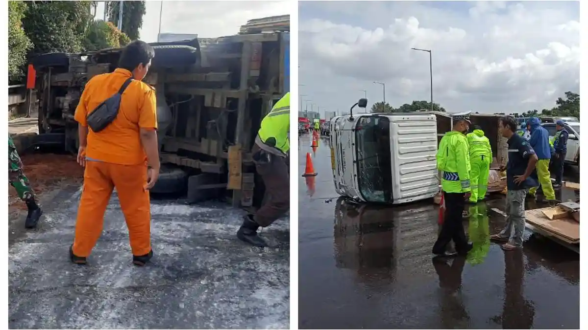 Dalam Sehari, 2 Truk Terguling di Tol Jakarta: Sopir Sama-sama Ngantuk